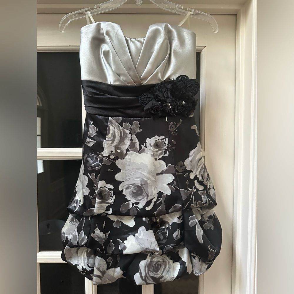 Speechless Black and Silver Floral Mini Bubble Dress